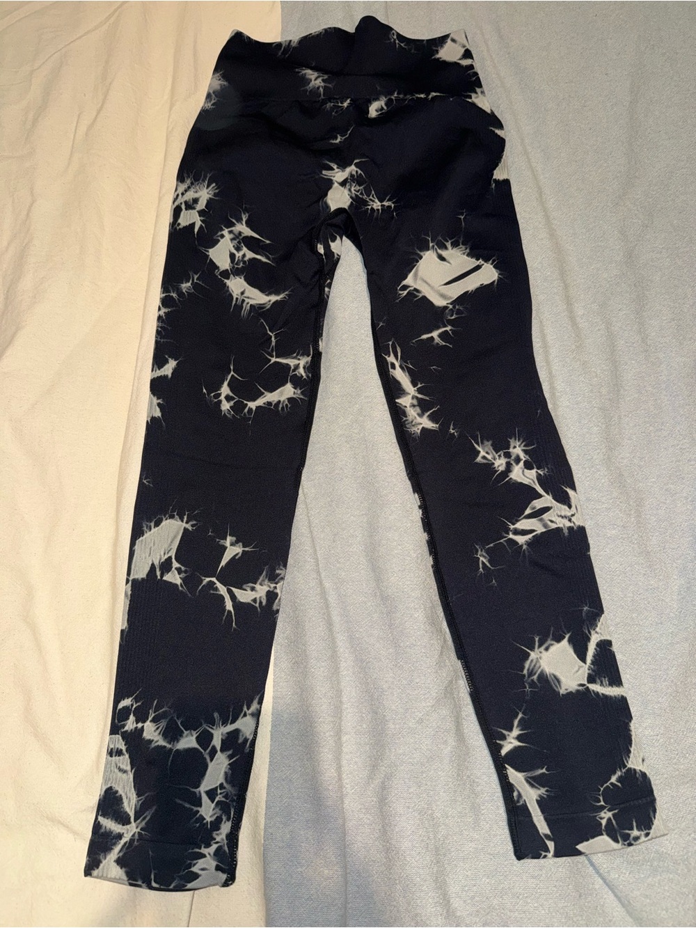 Black Tie-Dye Leggings with White Marble Accent
